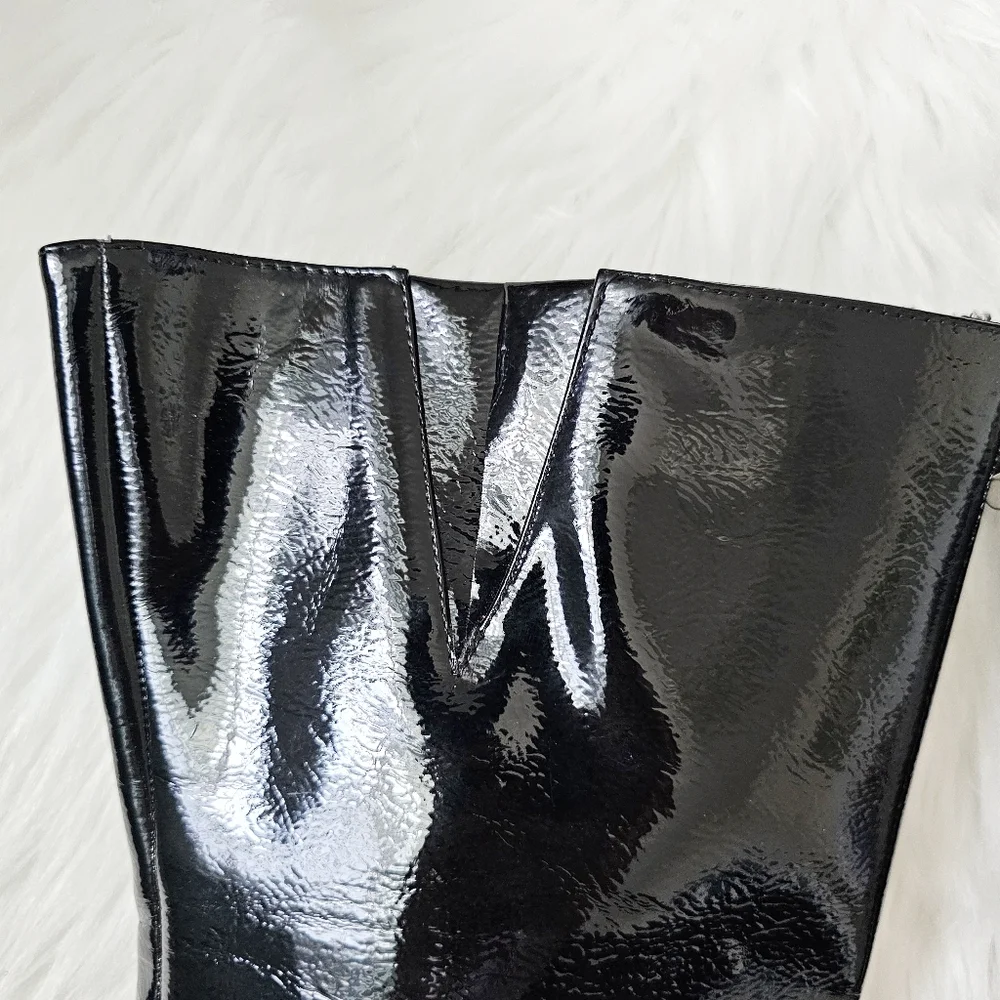NWOT Forever 21 Black Faux Patent Leather Thigh-High Over-the-Knee Boots Sz 5.5